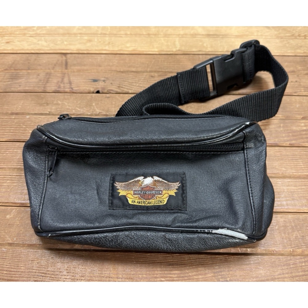 Harley Davidson Fanny Pack Black Leather 9" Bag Motorcycle Biker Grunge Skater